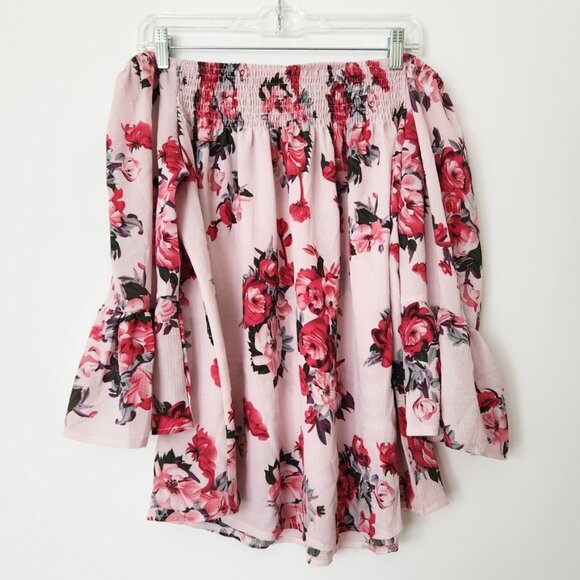 Amazon‎ Pink Rose Off The Shoulder Top Bell Sleeve Floral Feitong Tiktok XL - Picture 1 of 15